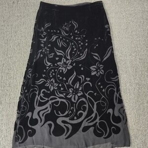Marks & Spencer Black Burnout Velvet Floral Midi Skirt UK 16 A-Line Whimsigoth